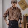 Camisa Retro a Rayas Estilo Británico para Hombre, Manga Larga Estilo Otoño, Holgada Casual Americana Estilo Rojo Camisa Melard para Hombre
