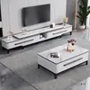 Mesa de Centro de Ardósia de Luxo Leve Gabinete de TV Combinação Madeira Maciça Simples Moderna Gabinete de Chão para Sala de Estar Apartamento Pequeno Móveis para Casa Inteira