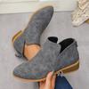 Botas de Couro de Tamanho Grande para Exportação Europeia e Americana Botas Femininas Cor Pura Slim Bico Fino Zíper Traseiro Casual Solado Grosso Salto Grosso Botas Individuais Femininas