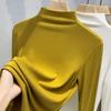 Camiseta Base Modal de Cuello Medio para Mujer Otoño e Invierno 2025 Ajustada Elástica de Manga Larga Capa Base Blanca