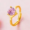 Anillo Abierto Europeo Chapado en Oro con Piedras Preciosas, Anillo de Latón Chapado en Oro con Circonita para Mujer, Joyería para Mujer Chapada en Oro Vietnamita de Imitación