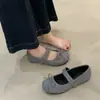 Zapatos Planos de Terciopelo Gris Retro para Mujer 2025 Invierno Zapatos Mary Jane con Lazo Zapatos de Ballet Cálidos