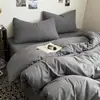 Juego de Cuatro Piezas para Cama de Dormitorio Estudiantil, Funda de Edredón Amigable con la Piel, Sábana de Algodón Lavado, Juego Simple de Tres Piezas para Hogar Doble, Fibra Sintética