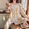 Dulce conjunto de pijama estilo princesa para mujer, colección primavera y otoño, conjunto de algodón de manga larga con estampado de nubes, nuevo diseño 2026, se puede usar como ropa de estar por casa
