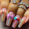Uñas Largas de Ballet Multicolores con Patrón de Moño Parches para Uñas Postizas Rosa Claro Estilo Hada Ins Parches para Uñas Europeos y Americanos Removibles