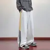 Pantalones deportivos de rayas personalizados/estilo americano, nueva colección de otoño, corte holgado, caída suave, bordado color-blocking, versátiles pantalones deportivos casuales, largos, blanco y gris
