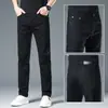 Jeans negros elásticos de alta gama italianos para hombre, corte recto ajustado, nuevo modelo de primavera, pantalones ajustados de estilo business casual