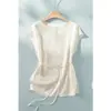 Camisa Satinada Brillante de Alta Gama Haimei para Mujer, Top Elegante de Verano Ajustado sin Hombros de Manga Corta