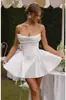 Nuevo Vestido de Noche Satinado de Color Sólido sin Tirantes de Amazon Estilo Europeo y Americano Transfronterizo Vestido Corto de Baile Vestido de Cumpleaños con Lazo