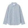Camisa Casual de Popelina Ligera a Rayas para Mujer, Estilo Europeo y Americano, Manga Larga, Holgada, con Cuello Pequeño, Caída, Nueva Primavera 2026