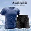 [Terno de Manga Curta] Terno Esportivo de Seda Gelo Masculino Verão Fino Camiseta de Manga Curta para Corrida Secagem Rápida Elástico Casual