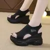 Zapatos de Punto Peep-Toe de Verano de Moda, Tacones de Plataforma Estilo Hada, Sandalias Deportivas de Cuña Fly-Knit de Suela Gruesa para Mujer