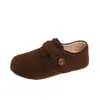 Versátiles Ins Estilo Coreano Forrados de Polar Invierno 2026 Zapatos Birkenstock, Mocasines Planos de Lana para Mujer, Zapatos de Algodón de Lana F136