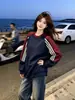 Sudadera con capucha de retazos de color liso y a rayas, cuello redondo, personalidad simple y de nicho, para mujer, otoño e invierno, nueva, holgada, versátil, estilo casual, top