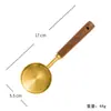Copo medidor de aço inoxidável banhado a ouro colher medidora cabo de madeira de acácia colher medidora ferramenta de medição ferramenta de cozinha para assar de oito peças