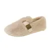 Zapatos Planos Peludos Estilo Coreano para Mujer, Calzado de Exterior, Forro de Terciopelo Cálido de Invierno, Zapatos de Algodón Tipo Mocasín con Suela Suave, Talón Cubierto, Zapatos Postparto