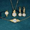 Pingente de hexágono criativo, brincos, pulseira, moda, terno personalizado, colar geométrico banhado a ouro com jade hetian