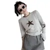 Top de punto lindo estilo coreano con mangas de campana y estampado de estrellas, una pieza nueva y de moda para mujer