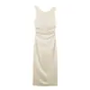 Ins ropa de mujer al por mayor estilo europeo y americano transfronterizo moda diseño de espalda descubierta plisada vestido con textura de satén de seda 8741244