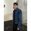 Jaqueta Jeans Azul Claro Retrô Americana Transfronteiriça para Homens Modernos, Casaco Casual Limpo Estilo Yuppie para Primavera e Outono