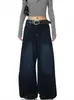 Jeans reto com estampa de bandeira patchwork lavada e desgastada estilo de rua americano, calças vintage largas e soltas estilo retrô masculinas