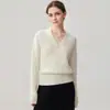 Suéter de Punto de Cachemira para Mujer de Canalé Cruzado en V Color Sólido Manga Larga Elegante Casual Base para el Trabajo