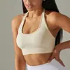 Europa e América Transfronteiriça Suave Apertado Cor Sólida Costas Bonitas Decote Halter Costas Nuas Roupa Íntima Esportiva Roupas para Corrida Fitness Yoga Top Feminino