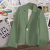 Traje Blazer Corto para Mujer, Estilo Coreano para Viajes de Primavera y Otoño, Cuello de Solapa, Manga Larga, Poliéster, Bolsillo de Retazos, Botón Único