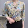 Blusa de Manga de Siete Puntos con Cuello de Lazo para Mujer 2024 Verano y Otoño Nueva Camisa Delgada que Reduce la Edad Moda Estilo Occidental para Madres