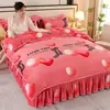 Conjunto de 4 Peças de Veludo Leite Espesso de Inverno com Plus Veludo 8 Jin de Alto Peso, Cobertor Super Quente Anti-Estático de Veludo Coral, Saia de Cama