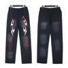 Serie H-Start Pantalones Casuales de Pierna Ancha Sueltos con Estampado de Retrato Vintage Lavado Retro Europeo y Americano con Cordón