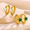 Brincos estilo INS europeu e americano de estrela de cinco pontas verde e branca brincos de zircônia brincos redondos em forma de coração brincos femininos em forma de gota d'água geração cabelo