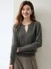 Suéter de punto de cachemira abotonado con cuello medio abierto, estilo simple, nuevo, jersey para mujer, suéter de manga larga, capa base cálida y versátil