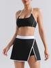 Traje de Yoga Sexy de Color de Contraste Desnudo Falda de Tenis para Mujer Sujetador Deportivo Ajustado sin Espalda Ropa Interior de Tirantes para Fitness