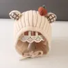 Otoño e Invierno Nuevo Bebé Gorro de Punto con Orejas de Caqui Orejas Cuadros Lindas Atado de Cinta Gorro Cálido de Lana para Bebé