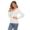 Comercio Exterior En Stock Otoño e Invierno Nuevo Sexy de Encaje con Cuello en V Manga Larga de Punto Camiseta Base para Mujer, Corte Ajustado y Elástico