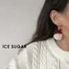 Pendientes de botón con lazo festivo de terciopelo rojo para mujer, pendientes elegantes y dulces con forma de flor y borla larga, pendientes de otoño e invierno
