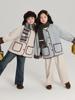 Pudding Haru Tops para Niños 2025 Otoño e Invierno Chaqueta Simple de Cachemira de Cuello Redondo para Niñas Diseño de Empalme a Cuadros