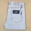 Jeans de hombre de algodón elástico de fibra reciclada, tubo recto, delgados, moda, color azul claro lavado blanco, finos y ligeros, para primavera y verano