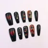 Unhas postiças estilo escuro com estampa de leopardo em formato de coração, únicas e estilosas, nail art de comprimento longo, disponíveis para atacado