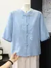 Nuevo conjunto de dos piezas estilo chino para el Día de la Madre de verano, con chaqueta abotonada, top abotonado para mujeres de mediana edad y mayores