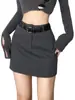 Falda retro estilo americano gris de cintura alta línea A para mujer primavera 2024 Nueva falda sexy ajustada para cadera de chica popular