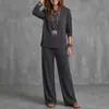 Coleção Outono/Inverno 2026 Transfronteiriça: Conjunto casual de duas peças para mulheres, com top de manga comprida e calça pantalona, estilo europeu e americano, cor sólida.