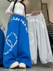 Pantalones de Chándal con Estampado de Letras Estilo Callejero Americano para Mujer, Otoño, Caída, Cintura Alta, Holgados, Rectos, Frescos, Modernos, Pierna Ancha