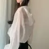 Camisa chic para mujer estilo coreano con capucha de lunares protección solar para mujer