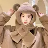 Conjunto de duas peças de chapéu e cachecol para mulheres, novo design fofo de urso de pelúcia, chapéu de inverno quente e cachecol para estudantes