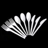 Cucharas Desechables, Set de Cuchillo, Tenedor y Cuchara de PLA Biodegradable, Empaquetado Individualmente, Venta Directa, Vajilla Ecológica para Llevar