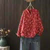 Blusa de manga longa feminina com estampa total, decote V, meio botão, pulôver, primavera 2025, atacado