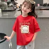 Nuevo top versátil de verano con estampado de dibujos animados, elegante, para niñas, camiseta de algodón puro de manga corta