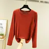Nuevo Top Delgado Versátil Casual de Manga Larga de Modal para Mujer Talla Grande Holgado de Cuello Redondo Medio para Primavera y Otoño